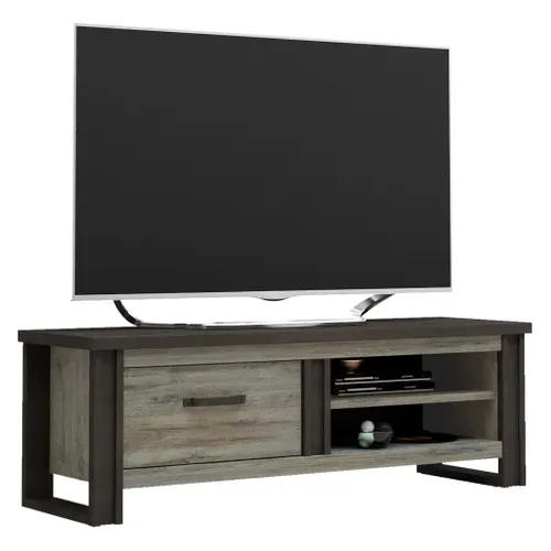 Meuble TV 1 tiroir L.169 cm BAXTER imitation chêne gris vue 3/4