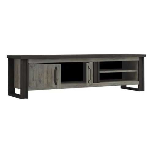 Meuble TV 2 portes L.204  cm BAXTER imitation chêne gris