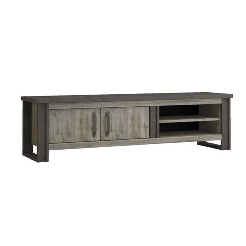 Meuble TV 2 portes L.204  cm BAXTER imitation chêne gris
