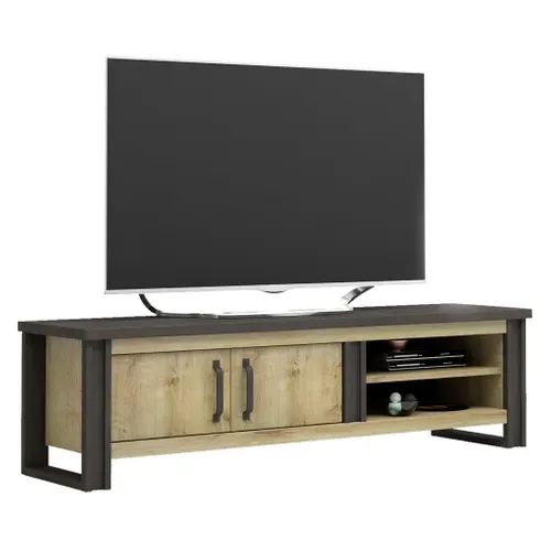 Meuble TV 2 portes L.204 cm BAXTER imitation chêne