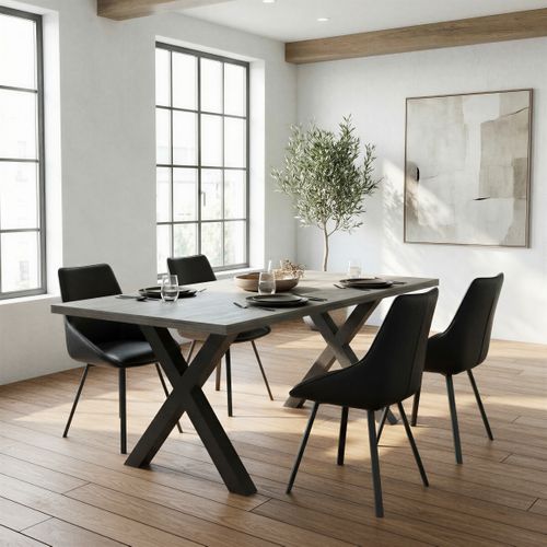 Table L.170 cm pieds en X BAXTER imitation chêne/ gris vue d'ambiance 1