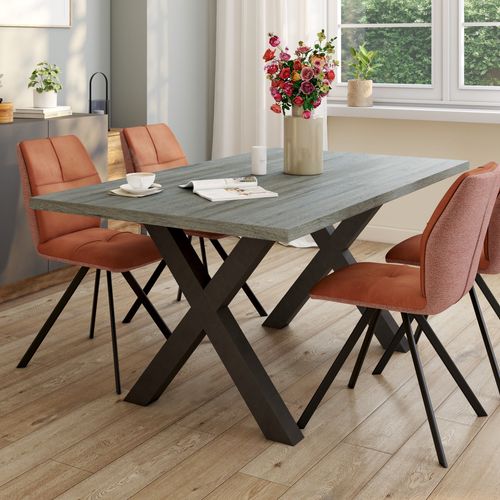 Table L.170 cm pieds en X BAXTER imitation chêne/ gris