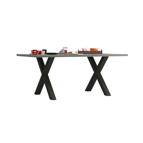 Table L.170 cm pieds en X BAXTER imitation chêne/ gris