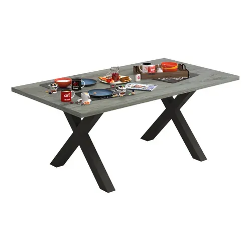 Table L.170 cm pieds en X BAXTER imitation chêne/ gris