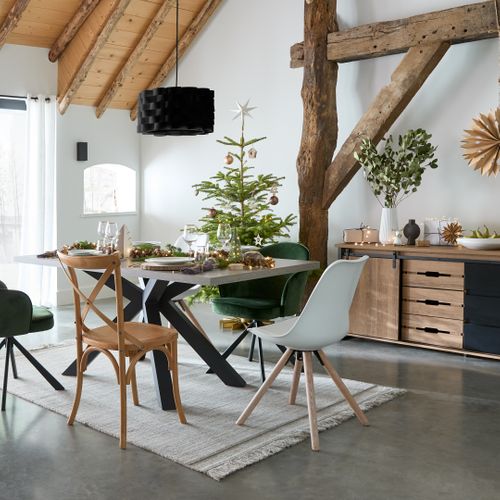 Table L.180 cm pied central BAXTER imitation chêne/ gris