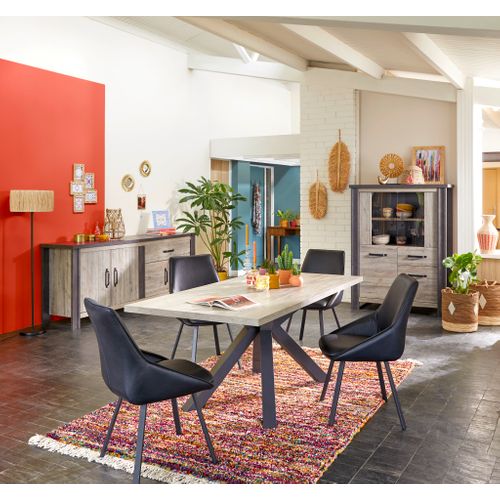 Table L.180 cm pied central BAXTER imitation chêne/ gris