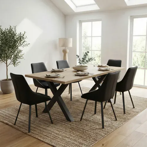 Table L.200 cm pieds en X BAXTER imitation chêne vue d'ambiance 1