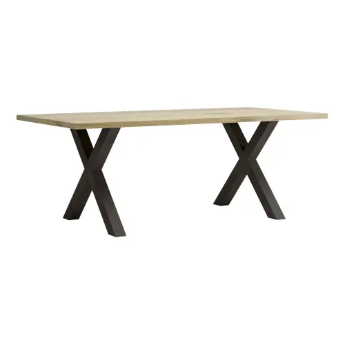 Table L.200 cm pieds en X BAXTER imitation chêne vue 3/4