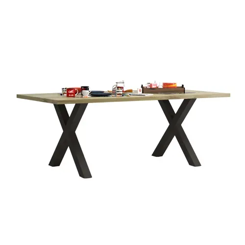 Table L.200 cm pieds en X BAXTER imitation chêne