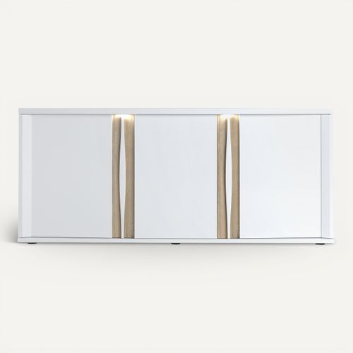 Buffet 3 portes INSTA blanc brillant/ décor chêne vue de face