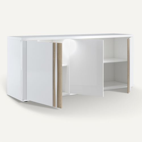 Buffet 3 portes INSTA blanc brillant/ décor chêne