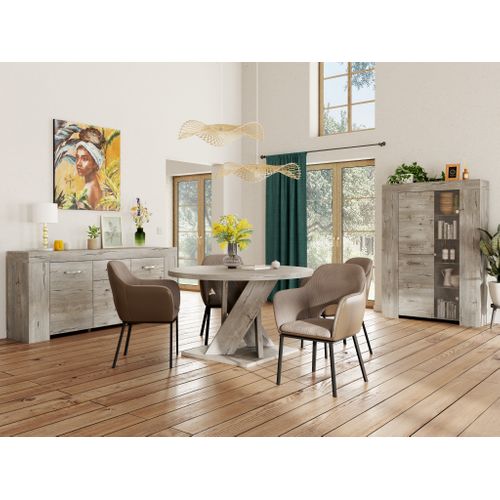 Vitrine 2 portes/1 porte verre FOREST Imitation chêne