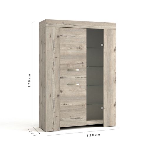 Vitrine 2 portes/1 porte verre FOREST Imitation chêne