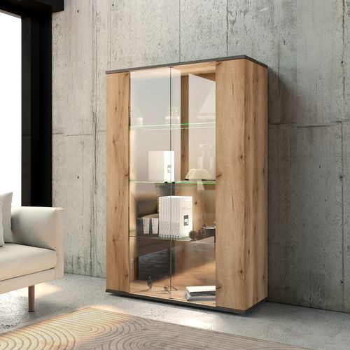 Vitrine AYA Imitation chêne/gris vue d'ambiance 1