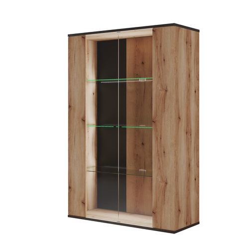 Vitrine AYA Imitation chêne/gris vue de profil