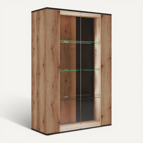 Vitrine AYA Imitation chêne/gris vue 3/4