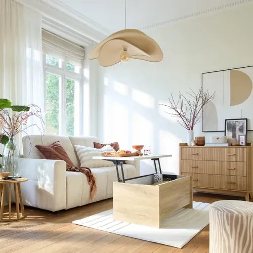 Table basse relevable DAVIS Imitation chêne vue d'ambiance 1