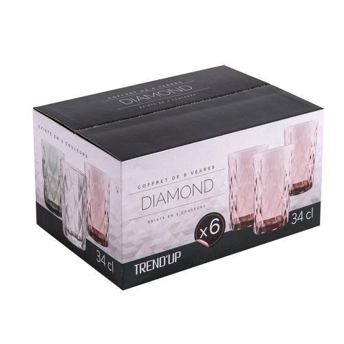 Boite De 6 Gobelets Haut Diamond 34 Cl Gris En Verre