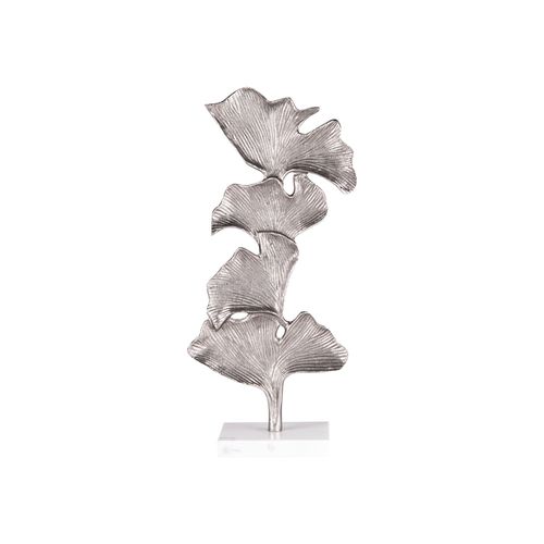 Sculpture Ginkgo Fonte Argent 20x41 Cm En Fonte émaillée