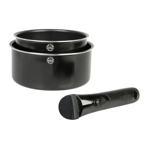 Lot de 2 casseroles + poignée - Noir vue de face