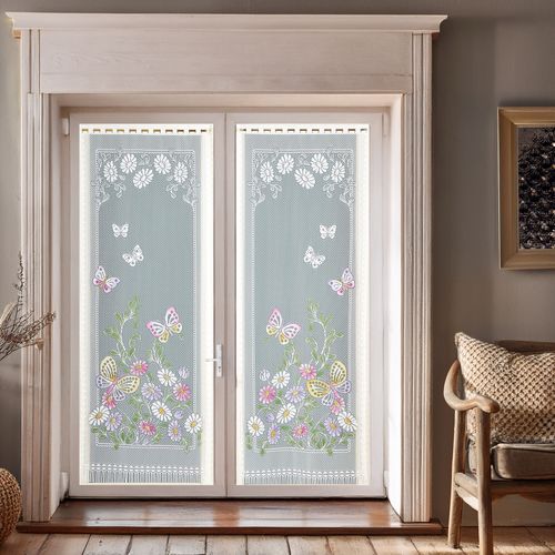 Paire De Vitrages Frangés Et Dentellés Papillons - 60x120 Cm - Vert