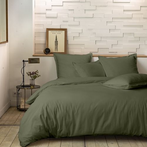 Parure De Lit 240x260 Cm Percale De Coton Vert Kaki