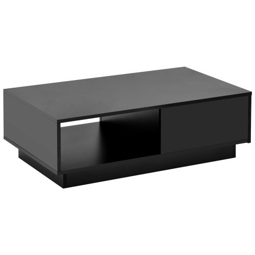Table Basse Moderne Avec LED 95x55x32, Table De Salon Noir Rectangulaire