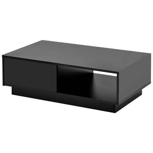 Table Basse Moderne Avec LED 95x55x32, Table De Salon Noir Rectangulaire