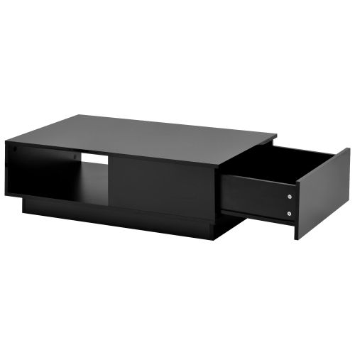 Table Basse Moderne Avec LED 95x55x32, Table De Salon Noir Rectangulaire