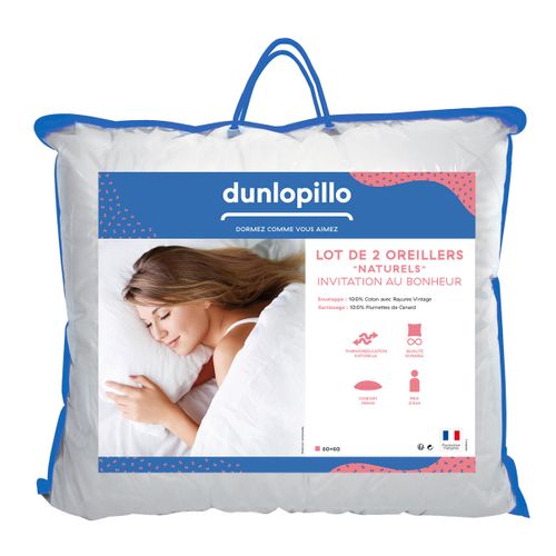 Lot De 2 Oreillers Invitation Au Bonheur - 100% Plumettes 60 X 60 Cm Blanc