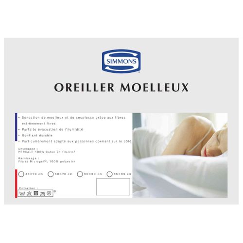 Oreiller Moelleux Percale Microgel 50x70