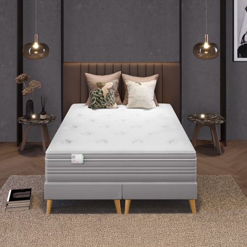 Ensemble L'ELEGANT 200x200 cm Matelas Ressort Ensachés H30cm, Ferme, 2 Sommiers