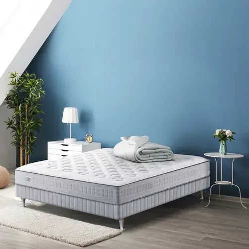 Ensemble Matelas  Ressorts Ensachés 140x190 INTIAL Ferme, H23 + sommier + Couette