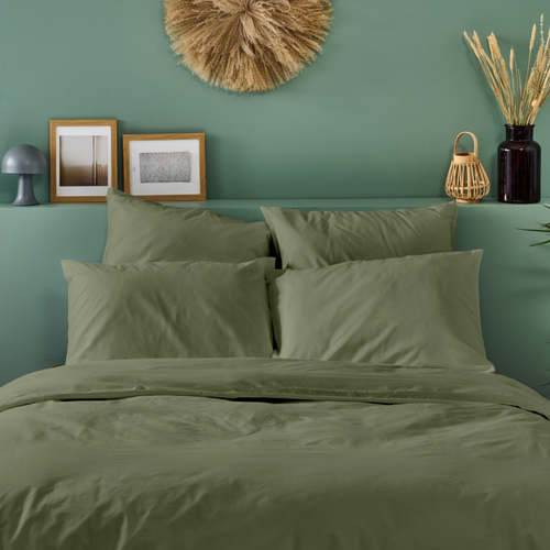 Parure De Lit Unie 2 Personnes 240x260cm Percale Kaki