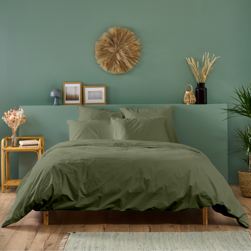 Parure De Lit Unie 2 Personnes 240x260cm Percale Kaki