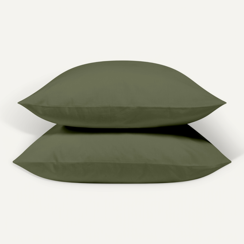 Lot De 2 Taies D'oreiller Unies 65x65cm Percale Kaki