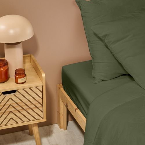 Drap Housse Uni 90x190cm Percale Kaki
