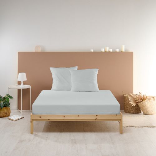 Drap Housse Uni 140x190cm Percale Gris Clair