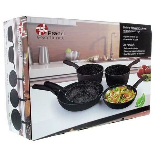 Lot De 3 Poeles 20, 24 Et 28 Cm + 2 Casseroles De 18 Et 20 Cm