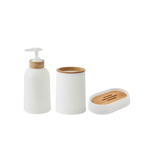 Set Salle De Bain Uni 3 Pièces En Bambou Blanc