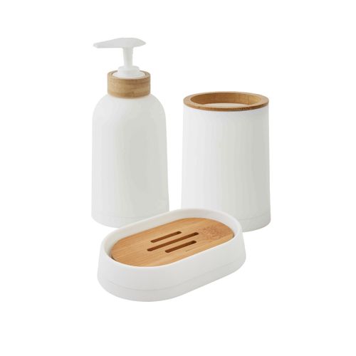 Set Salle De Bain Uni 3 Pièces En Bambou Blanc