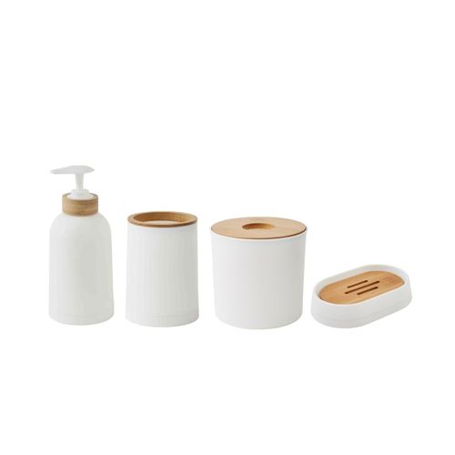Set Salle De Bain Uni 4 Pièces Bambou Blanc