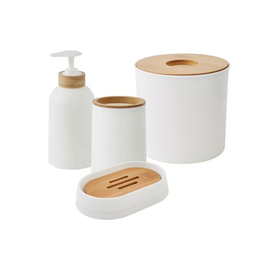 Set Salle De Bain Uni 4 Pièces Bambou Blanc