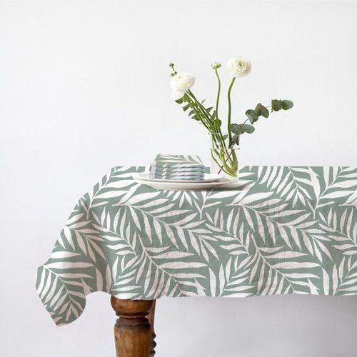 Lot Nappe Rectangle + 4 Serviettes De Table Déperlante Feuillage 140x240cm Vera