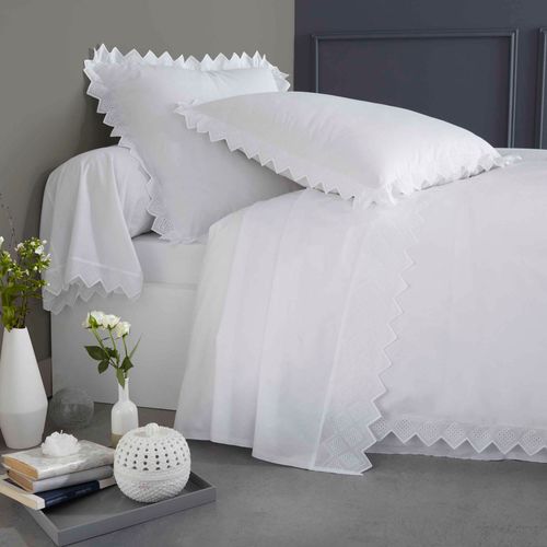 Parure De Lit Brodée En Coton Blanc 240x260