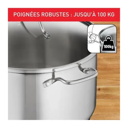 B8646404 Marmite 26 Cm Inox, Tous Feux Dont Induction, Garantie 5 Ans, Poignées Robustes, Couvercle