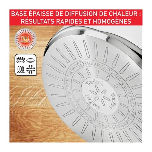 B8646404 Marmite 26 Cm Inox, Tous Feux Dont Induction, Garantie 5 Ans, Poignées Robustes, Couvercle