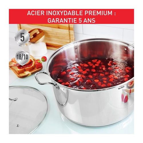 B8646404 Marmite 26 Cm Inox, Tous Feux Dont Induction, Garantie 5 Ans, Poignées Robustes, Couvercle