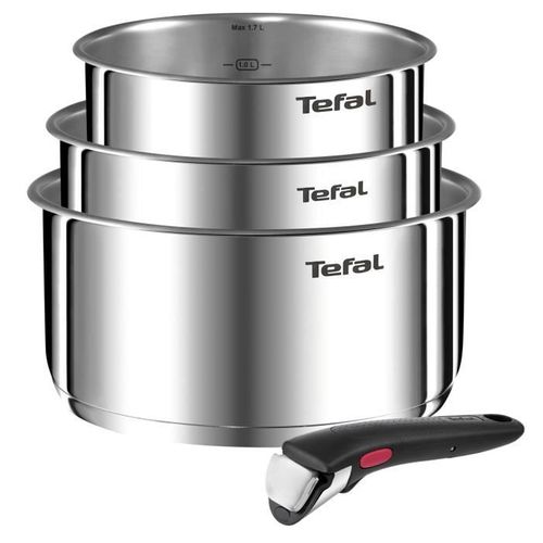 Lot De 3 Casseroles Tefal Ingenio Emotion 16/18/20 Cm + Poignée Amovible, Acier Inoxydable