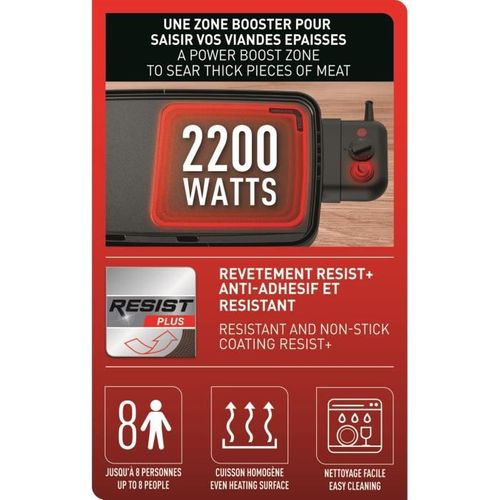 Plancha Électrique Booster, Chauffe Rapide, Deux Zones Cuisson, Thermostat, Large Surface - Cb642810